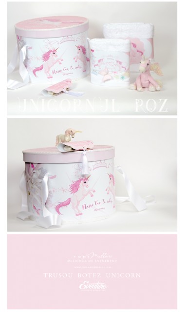 Trusou de  botez cu unicorni roz pentru fete, set complet biserica, Unicornul Roz 6
